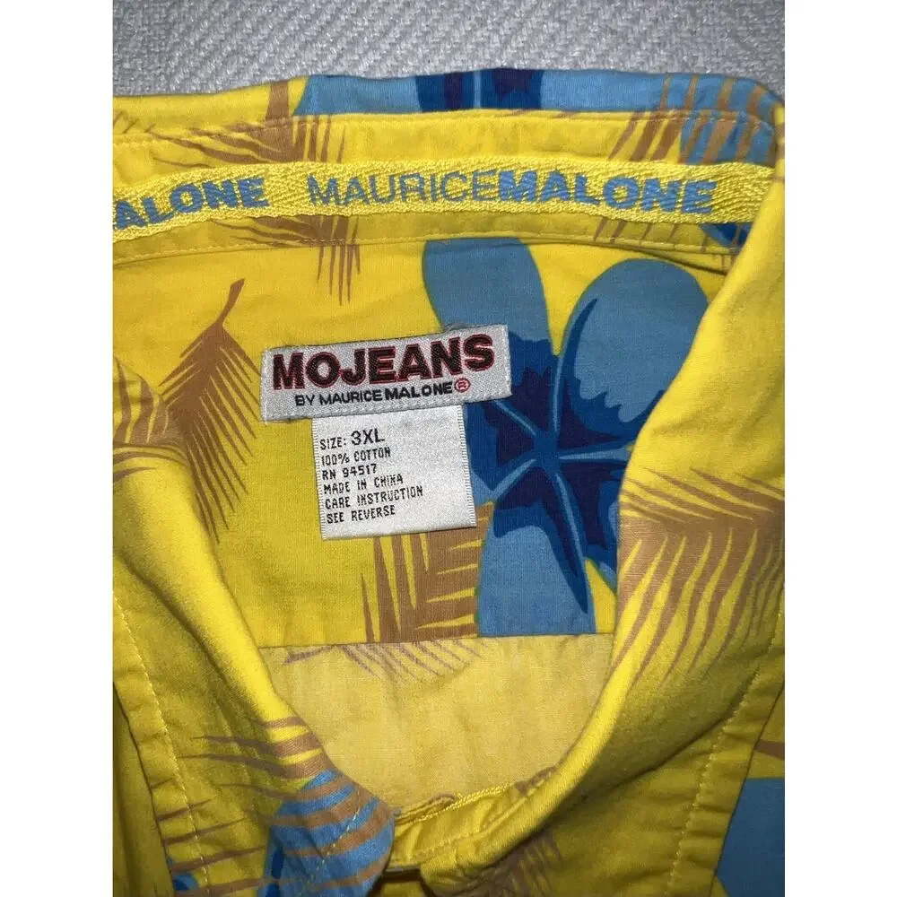 MOJEANS Yellow Blue Floral Tropical Palm Tree Print Button Up Shirt 3XL Vintage - Picture 5 of 15